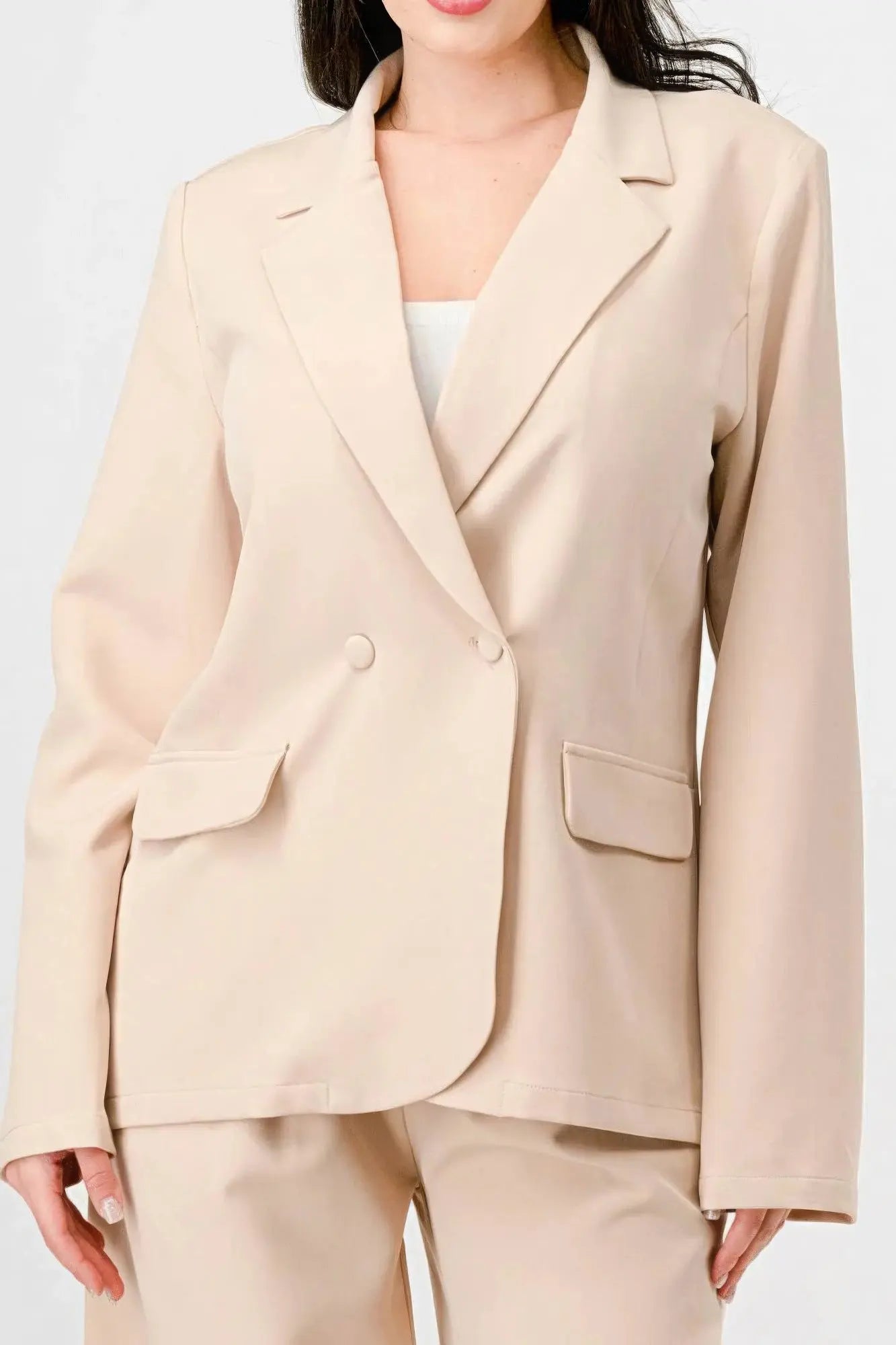 Elaine's Luxe Stretch Woven Loose Fit Blazer And Wide Legs Pants Semi Formal Set Blue Zone Planet
