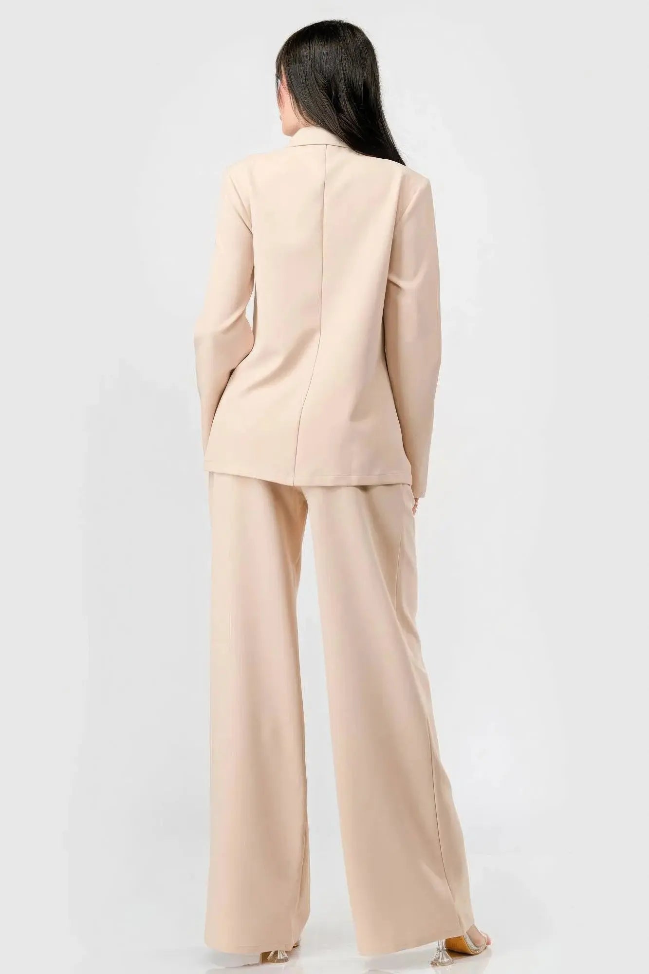 Elaine's Luxe Stretch Woven Loose Fit Blazer And Wide Legs Pants Semi Formal Set Blue Zone Planet