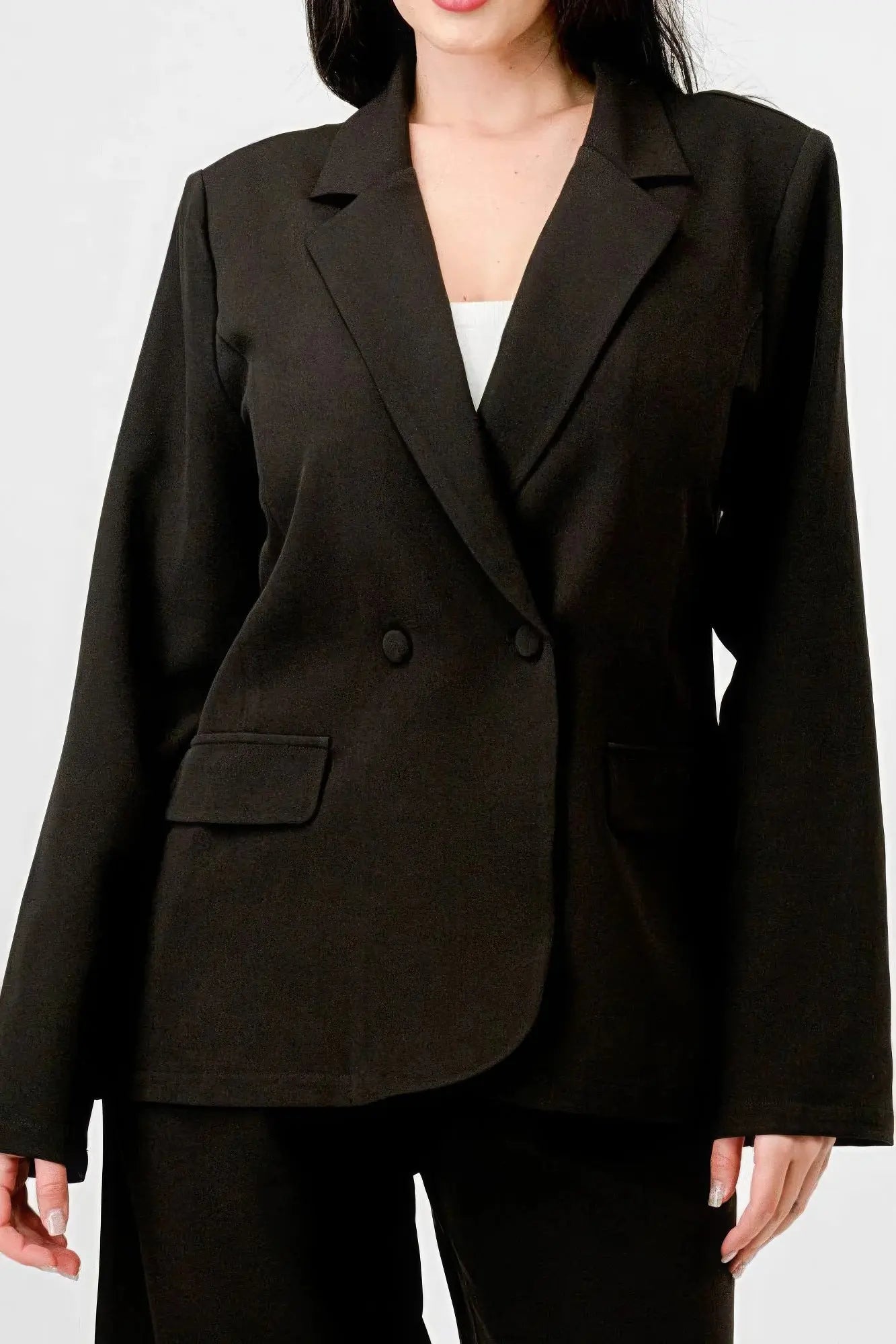 Elaine's Luxe Stretch Woven Loose Fit Blazer And Wide Legs Pants Semi Formal Set Blue Zone Planet