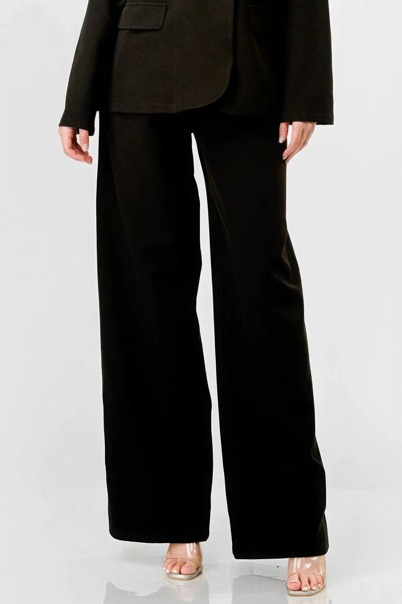 Elaine's Luxe Stretch Woven Loose Fit Blazer And Wide Legs Pants Semi Formal Set Blue Zone Planet