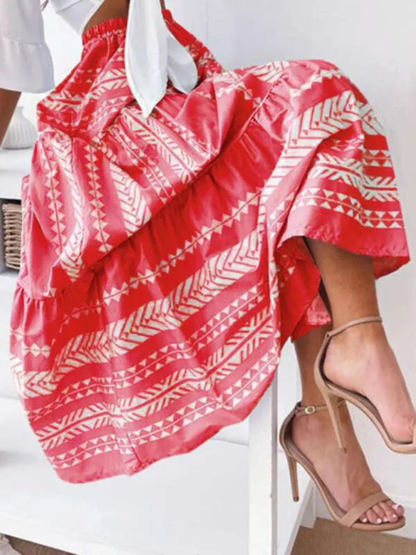 Elara's Ethnic Style Irregular Stripe Printed Maxi Skirt kakaclo