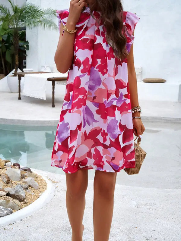 Elegant Printed Sleeveless Dress BLUE ZONE PLANET