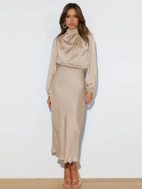 Elegant elegant satin long sleeve loose dress kakaclo