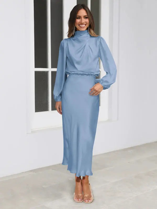 Elegant elegant satin long sleeve loose dress kakaclo