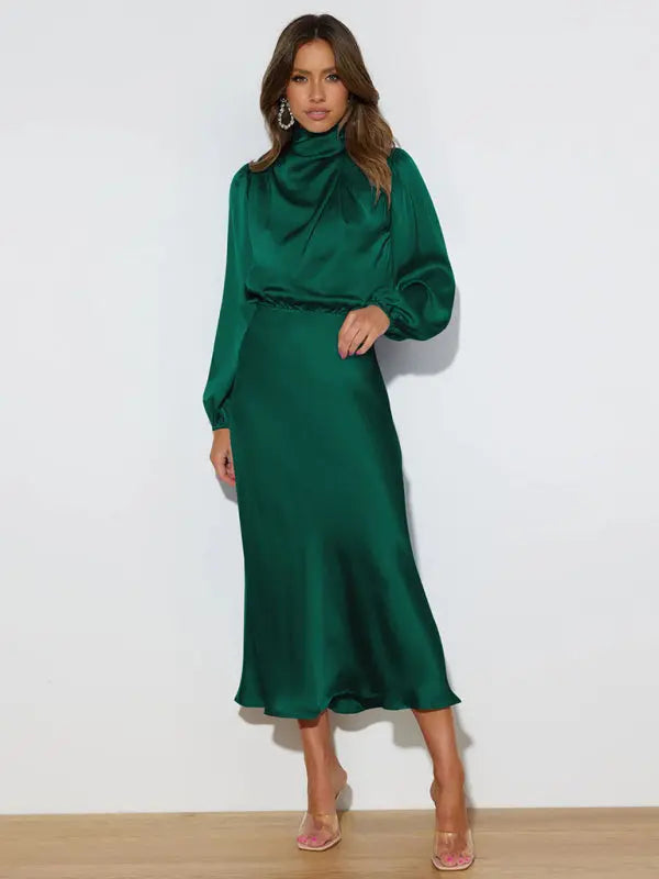 Elegant elegant satin long sleeve loose dress kakaclo
