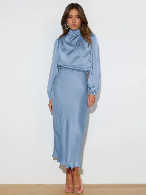 Elegant elegant satin long sleeve loose dress kakaclo