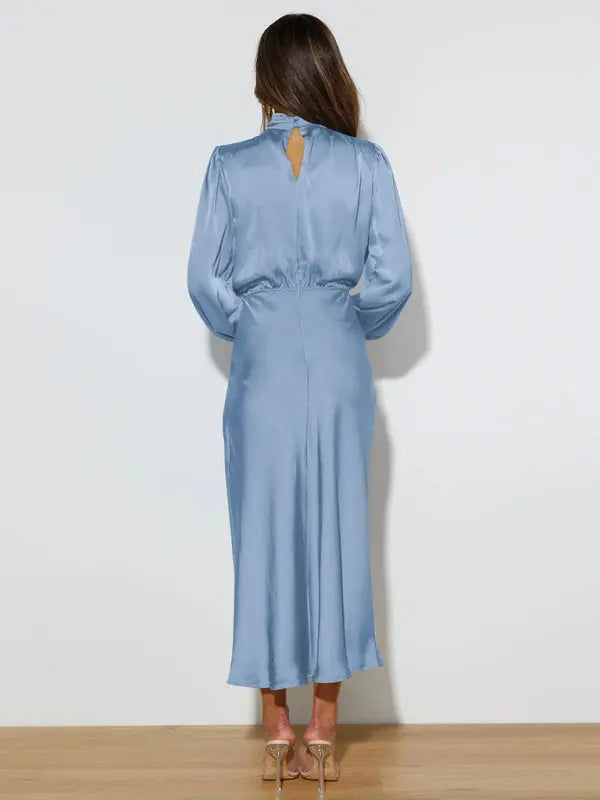 Elegant elegant satin long sleeve loose dress kakaclo