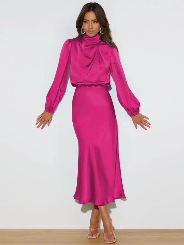 Elegant elegant satin long sleeve loose dress kakaclo