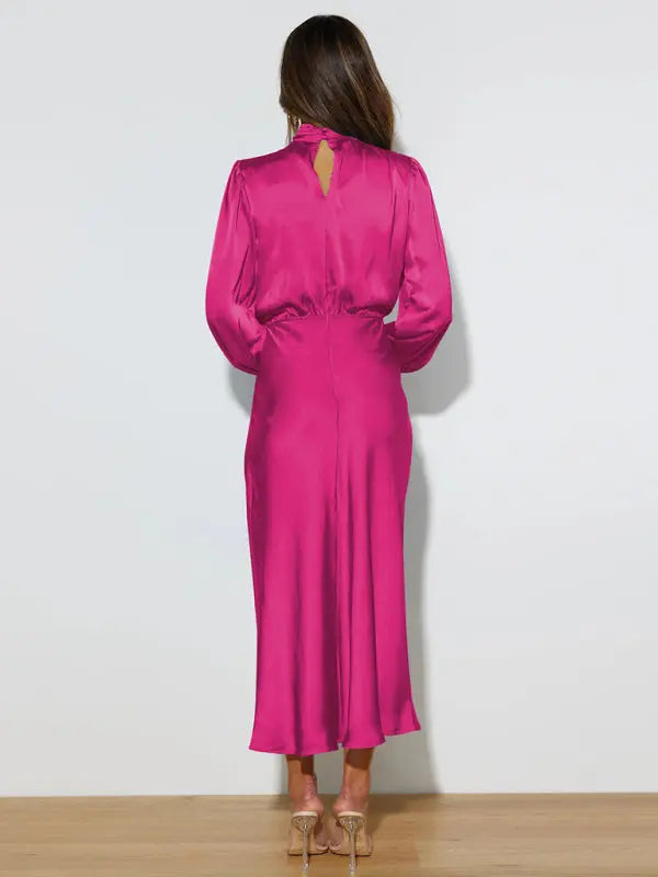 Elegant elegant satin long sleeve loose dress kakaclo