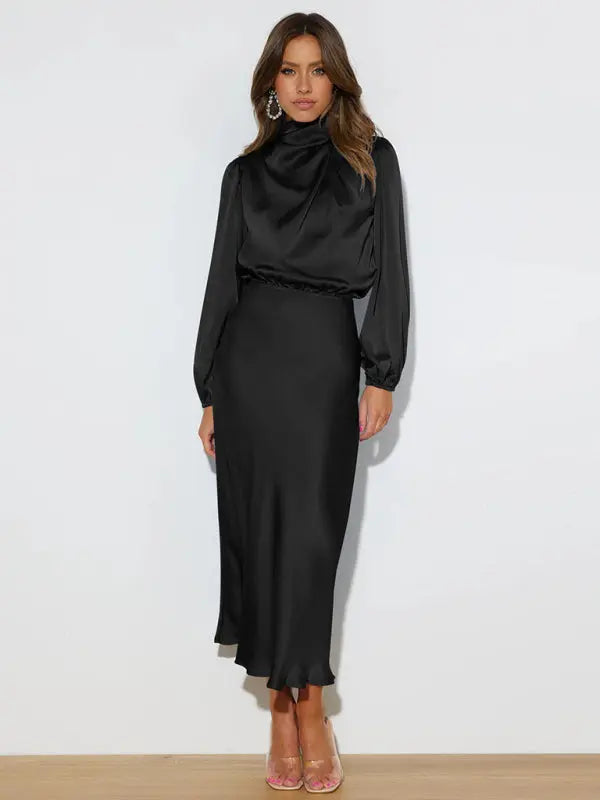 Elegant elegant satin long sleeve loose dress kakaclo