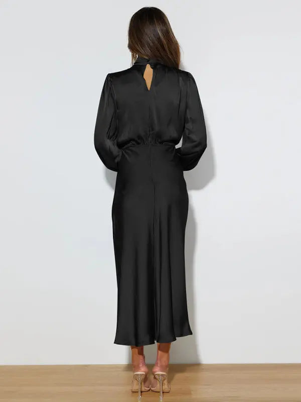 Elegant elegant satin long sleeve loose dress kakaclo