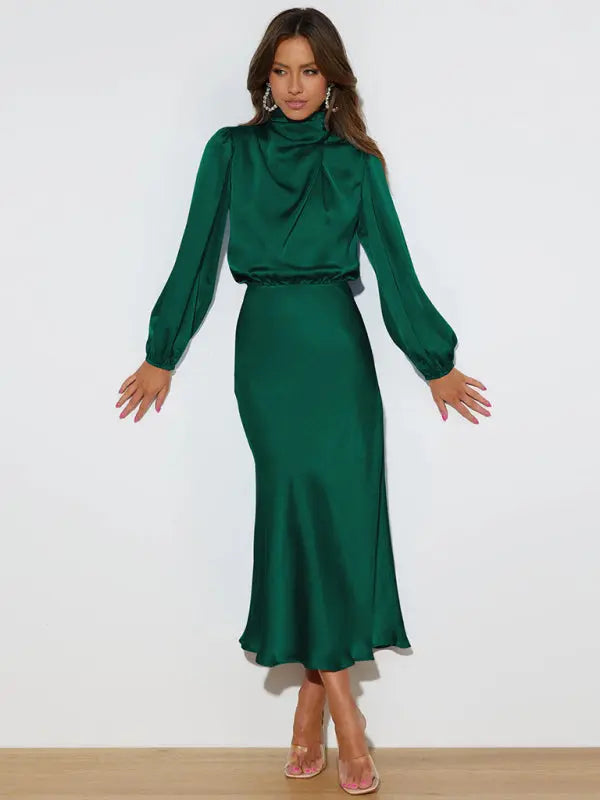 Elegant elegant satin long sleeve loose dress kakaclo