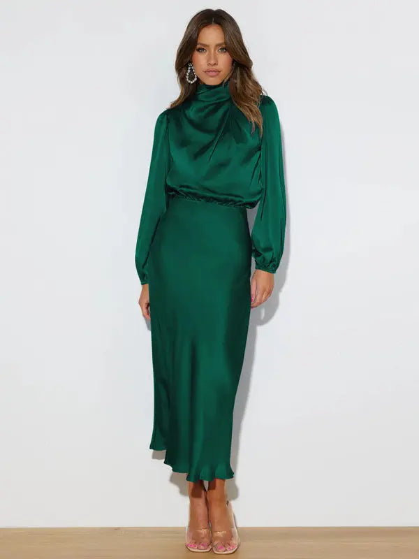 Elegant elegant satin long sleeve loose dress kakaclo