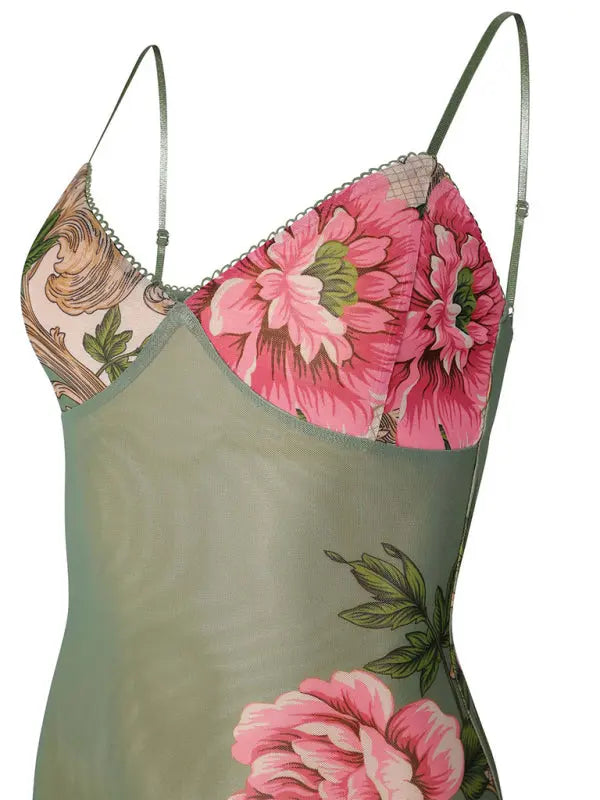 Ella's Floral Print Spaghetti Strap Maxi Party Dress kakaclo