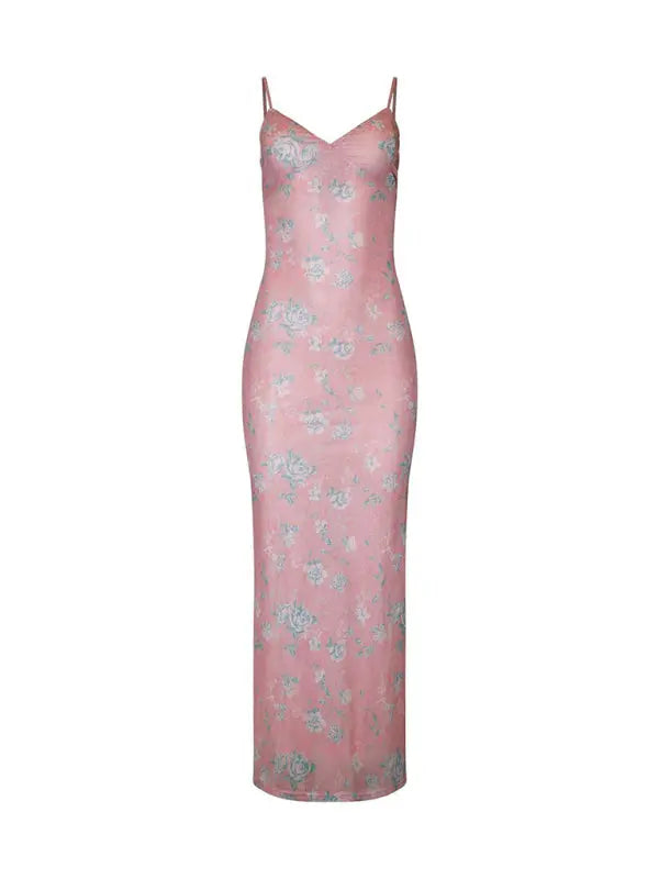 Ella's Floral Print Spaghetti Strap Maxi Party Dress kakaclo