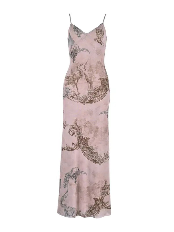 Ella's Floral Print Spaghetti Strap Maxi Party Dress kakaclo