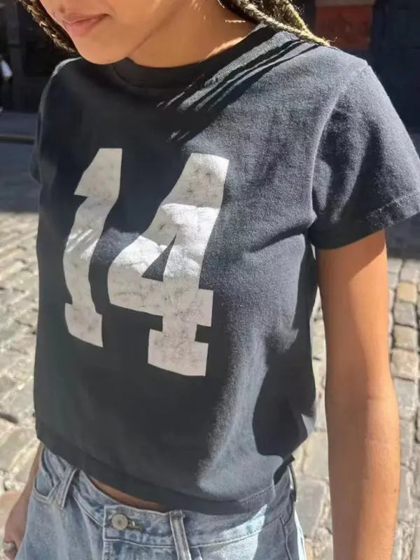 Ember's distressed retro short-sleeved crop top T-shirt BLUE ZONE PLANET