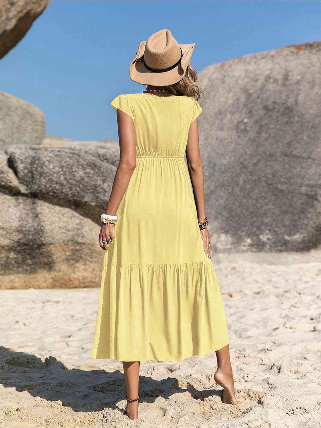 Embroidered Square Neck Ruffle Hem Dress BLUE ZONE PLANET