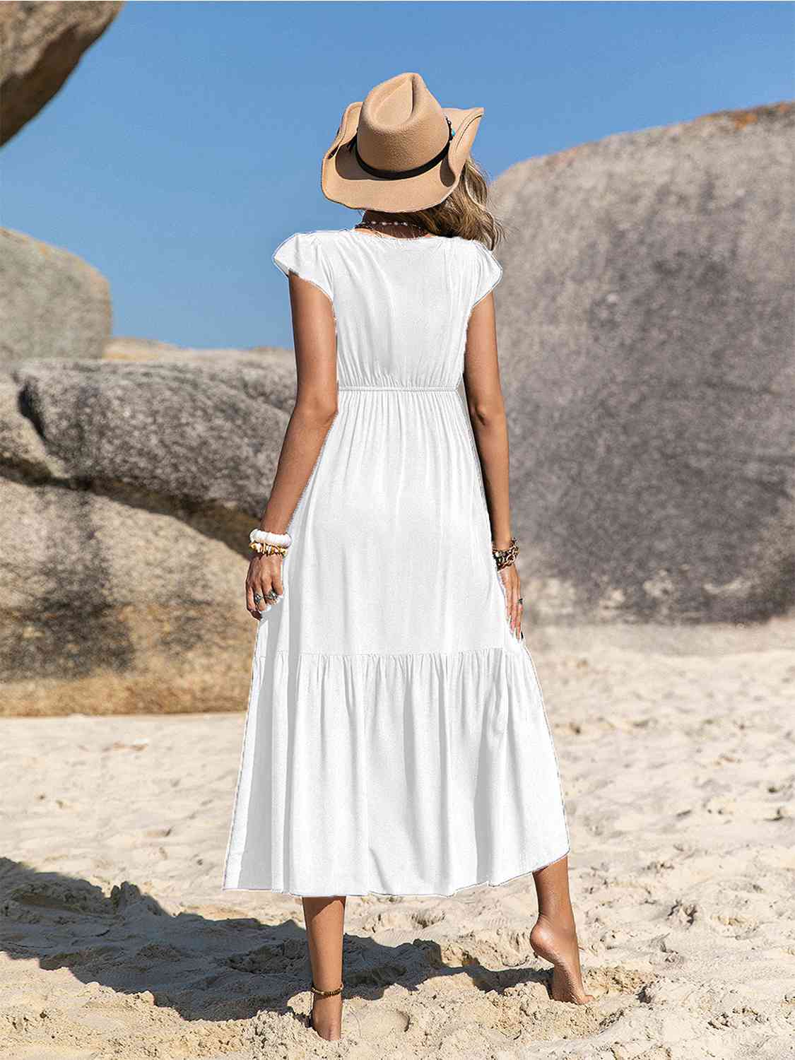 Embroidered Square Neck Ruffle Hem Dress BLUE ZONE PLANET