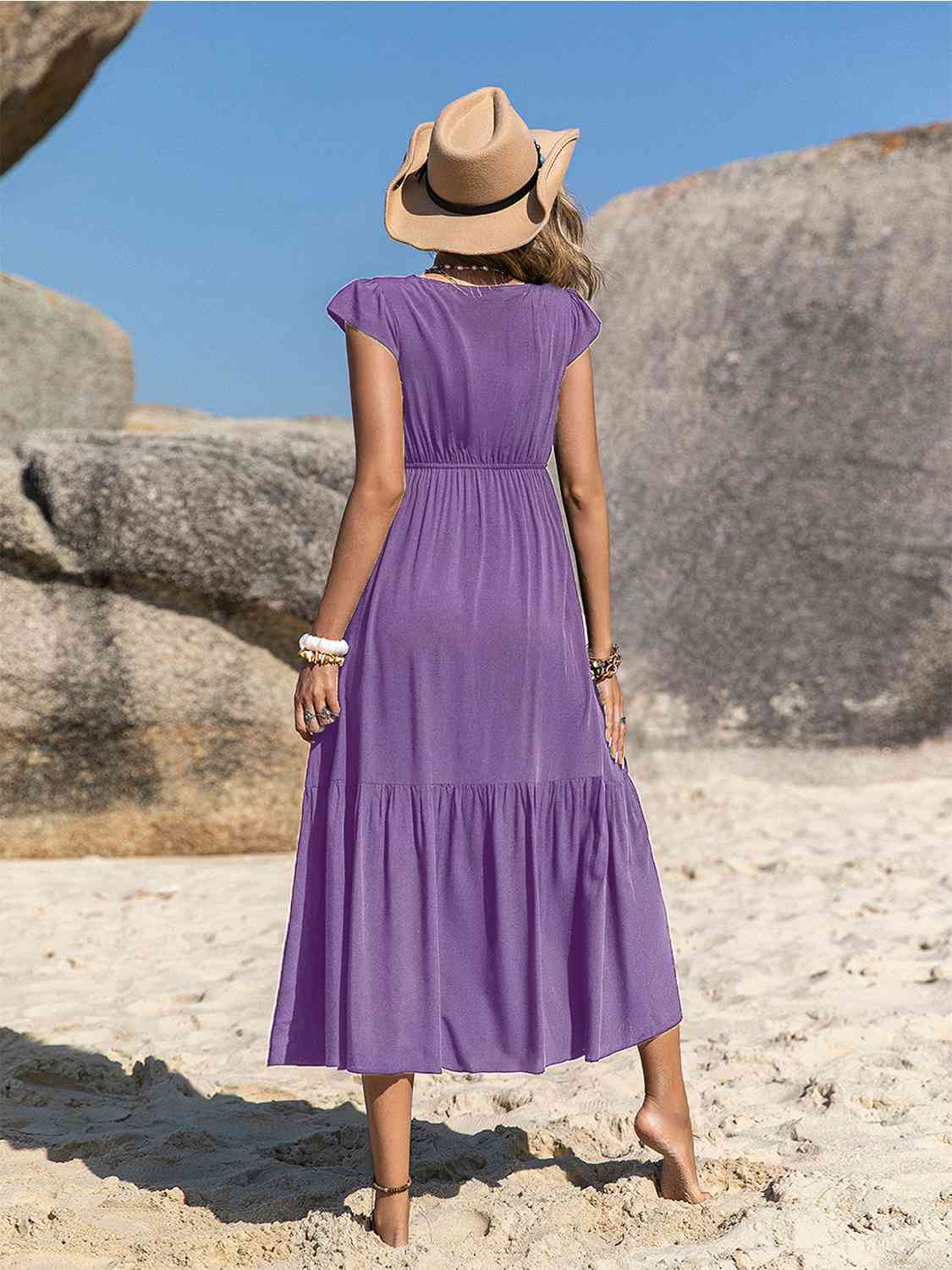 Embroidered Square Neck Ruffle Hem Dress BLUE ZONE PLANET