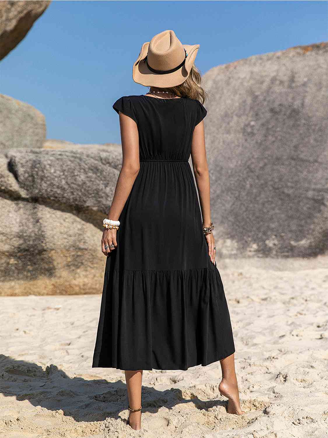 Embroidered Square Neck Ruffle Hem Dress BLUE ZONE PLANET