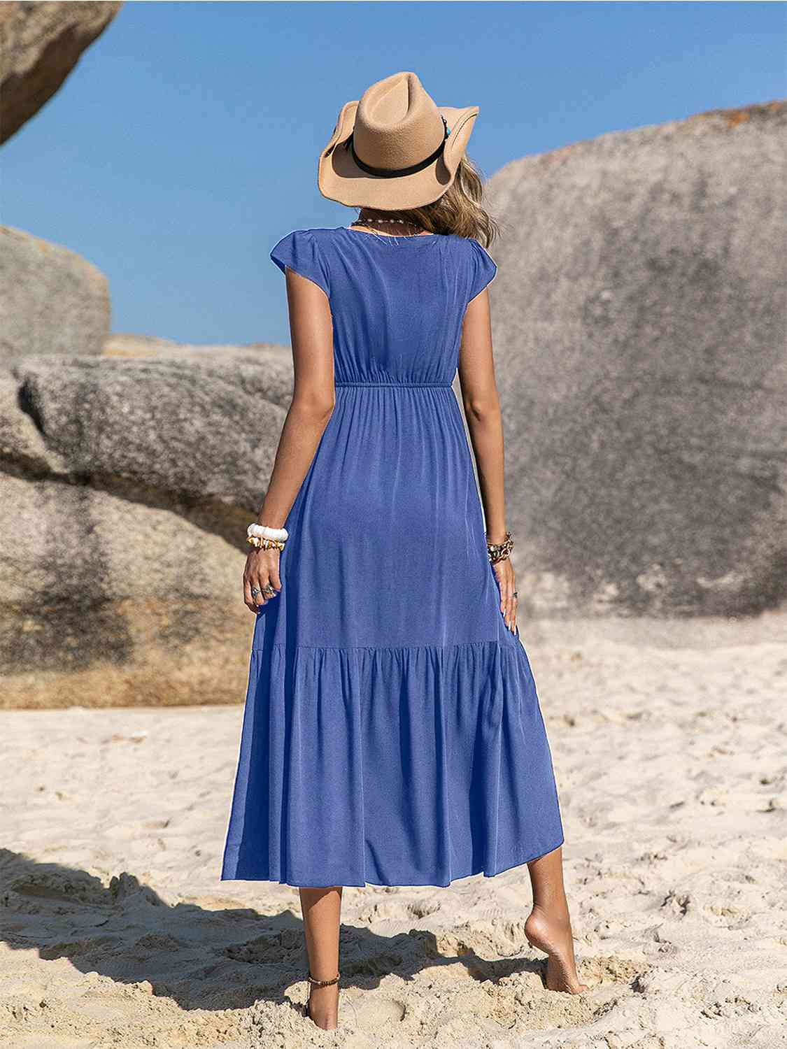 Embroidered Square Neck Ruffle Hem Dress BLUE ZONE PLANET