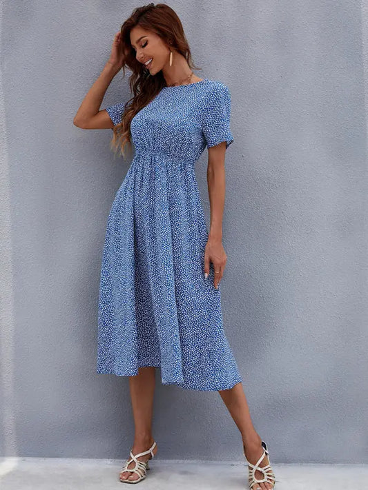 Emma's Ditsy Fresh Short-Sleeve Midi Dress BLUE ZONE PLANET