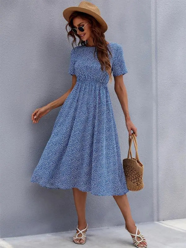 Emma's Ditsy Fresh Short-Sleeve Midi Dress BLUE ZONE PLANET
