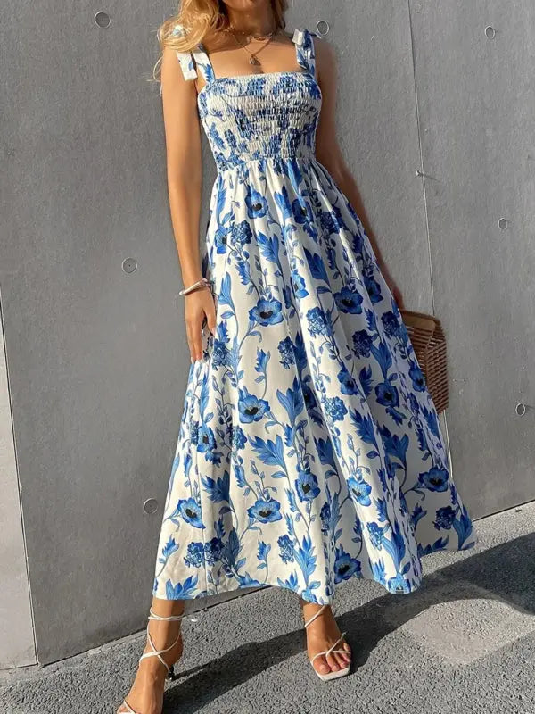 Emma's Sleek Sleeveless Sling Print Long Dress BLUE ZONE PLANET