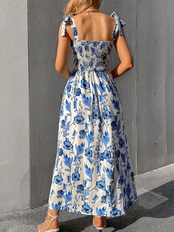 Emma's Sleek Sleeveless Sling Print Long Dress BLUE ZONE PLANET