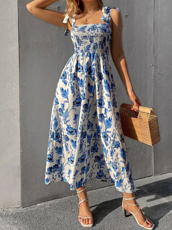 Emma's Sleek Sleeveless Sling Print Long Dress BLUE ZONE PLANET