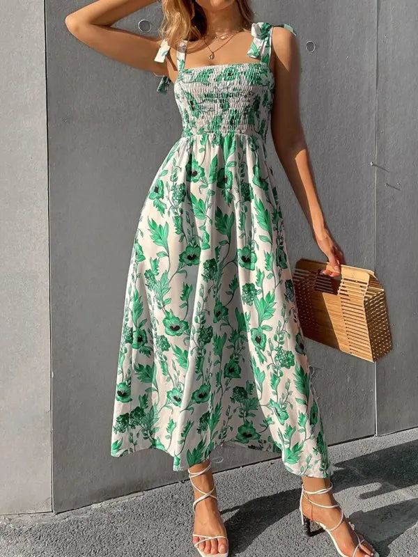 Emma's Sleek Sleeveless Sling Print Long Dress BLUE ZONE PLANET