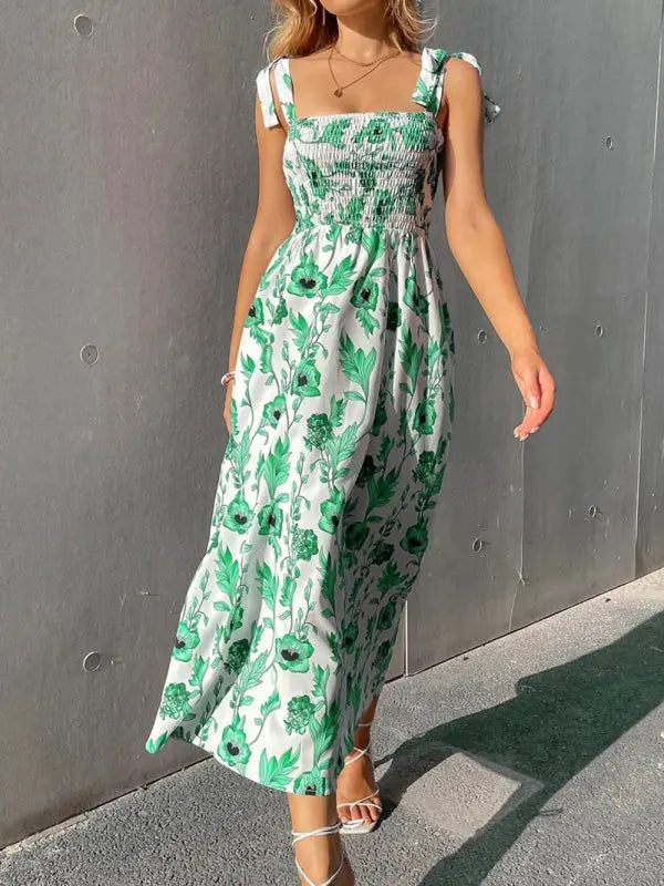 Emma's Sleek Sleeveless Sling Print Long Dress BLUE ZONE PLANET