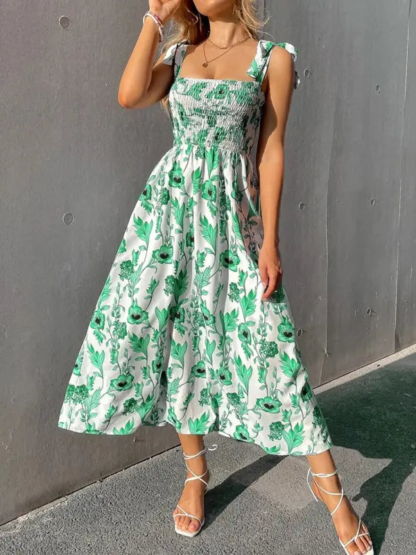 Emma's Sleek Sleeveless Sling Print Long Dress BLUE ZONE PLANET