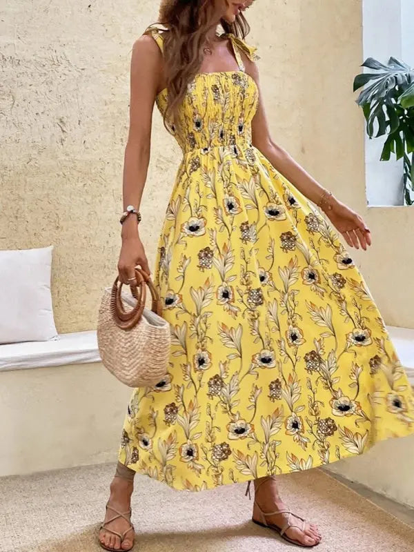 Emma's Sleek Sleeveless Sling Print Long Dress BLUE ZONE PLANET