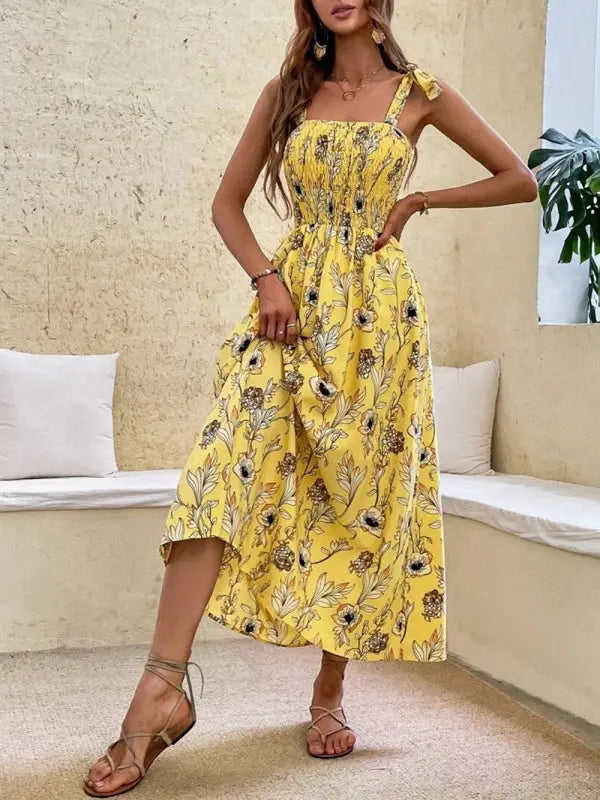 Emma's Sleek Sleeveless Sling Print Long Dress BLUE ZONE PLANET