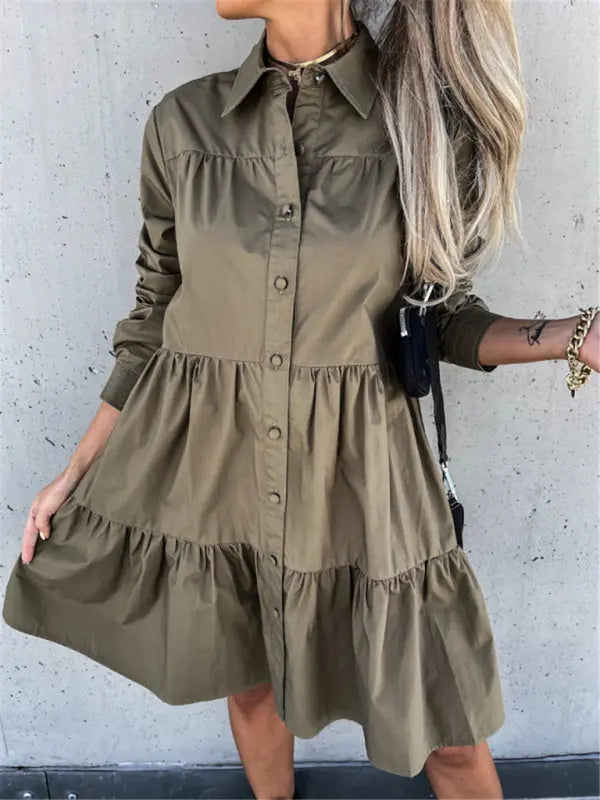European and American women's solid color loose temperament shirt dress kakaclo