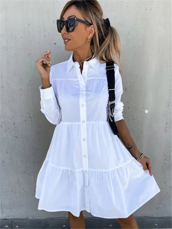 European and American women's solid color loose temperament shirt dress kakaclo