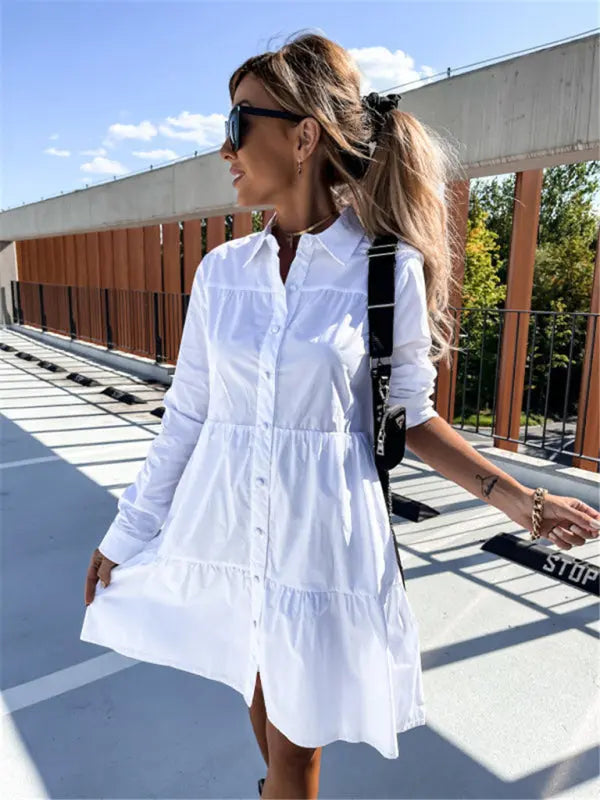 European and American women's solid color loose temperament shirt dress kakaclo