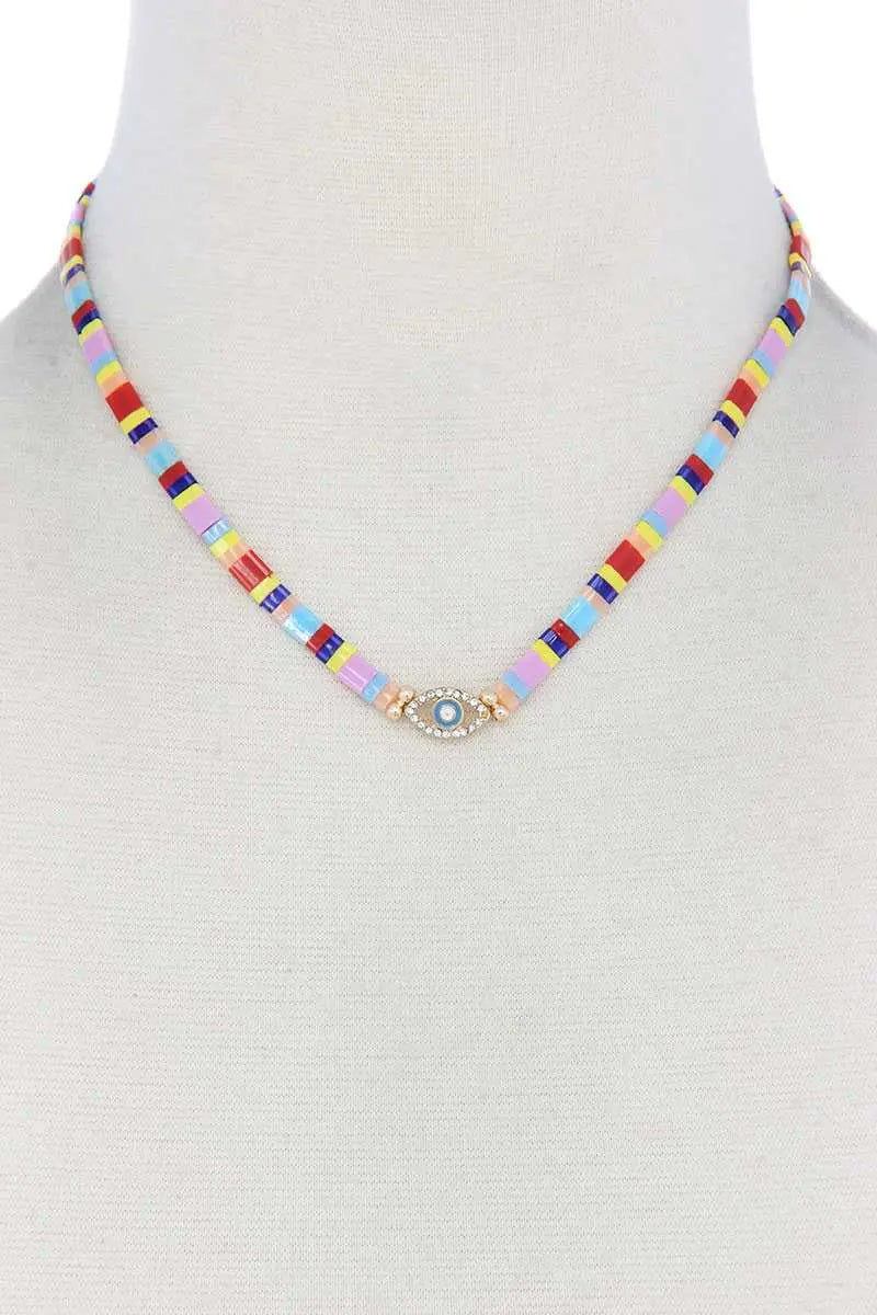 Evil Eye Charm Color Block Necklace Blue Zone Planet