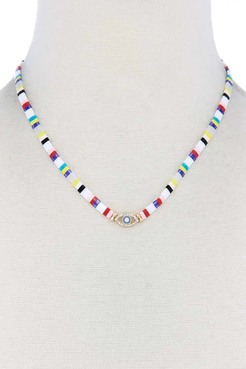 Evil Eye Charm Color Block Necklace Blue Zone Planet