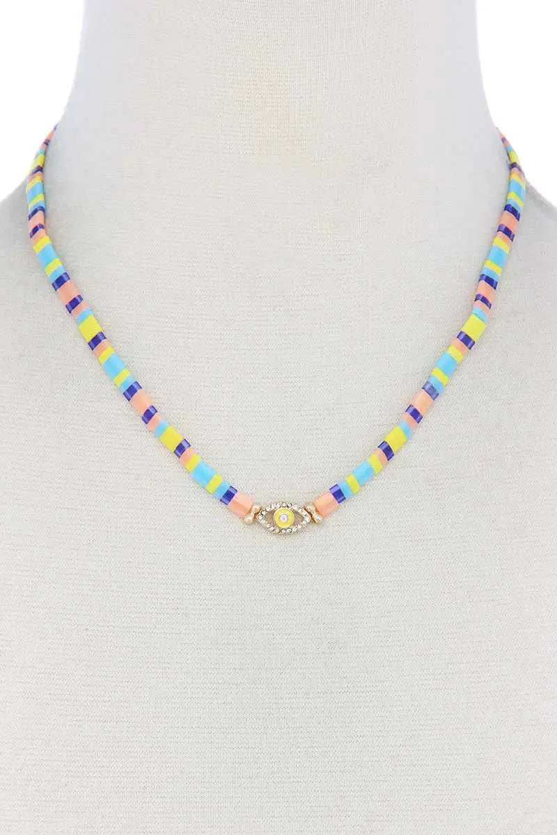 Evil Eye Charm Color Block Necklace Blue Zone Planet