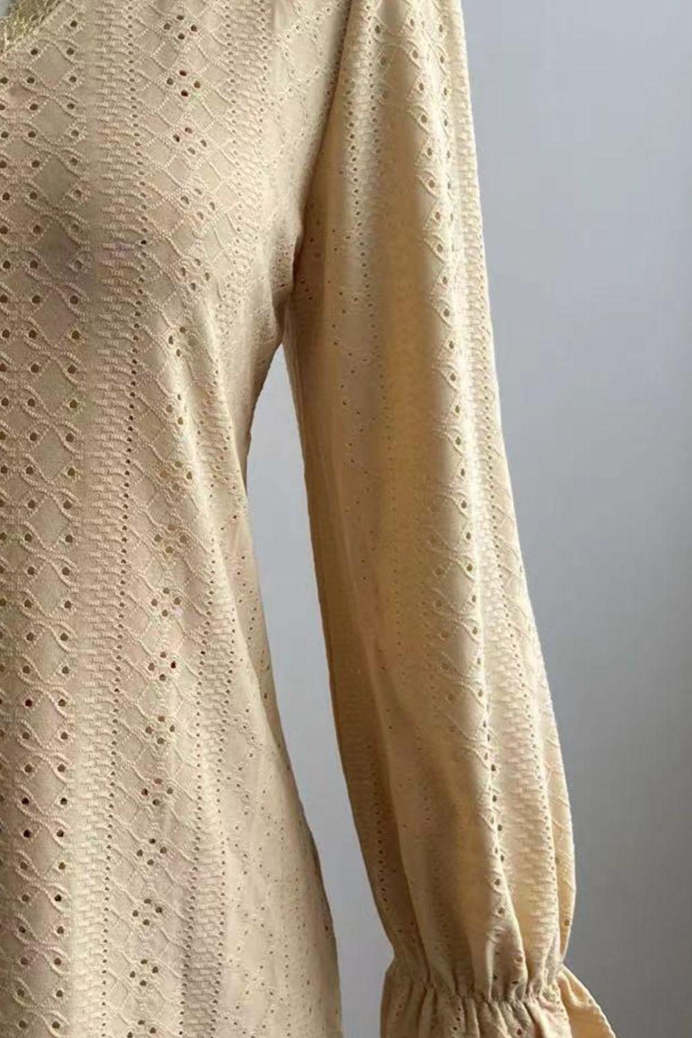 Eyelet V-Neck Flounce Sleeve Blouse BLUE ZONE PLANET