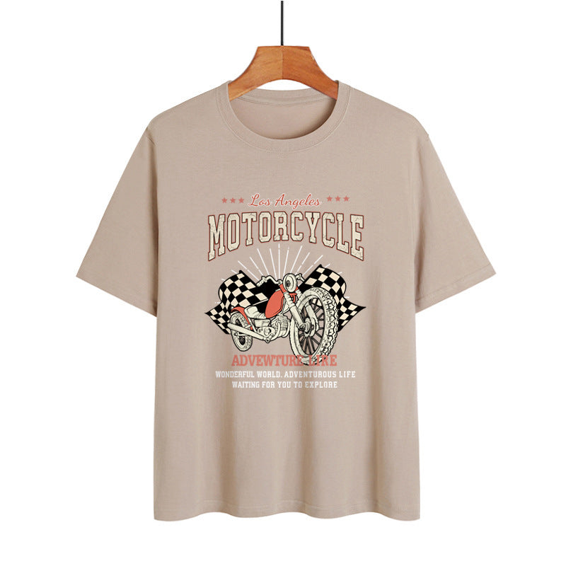 Blue Zone Planet | Street Retro Motorcycle Letter Print Collarless Loose T-Shirt BLUE ZONE PLANET