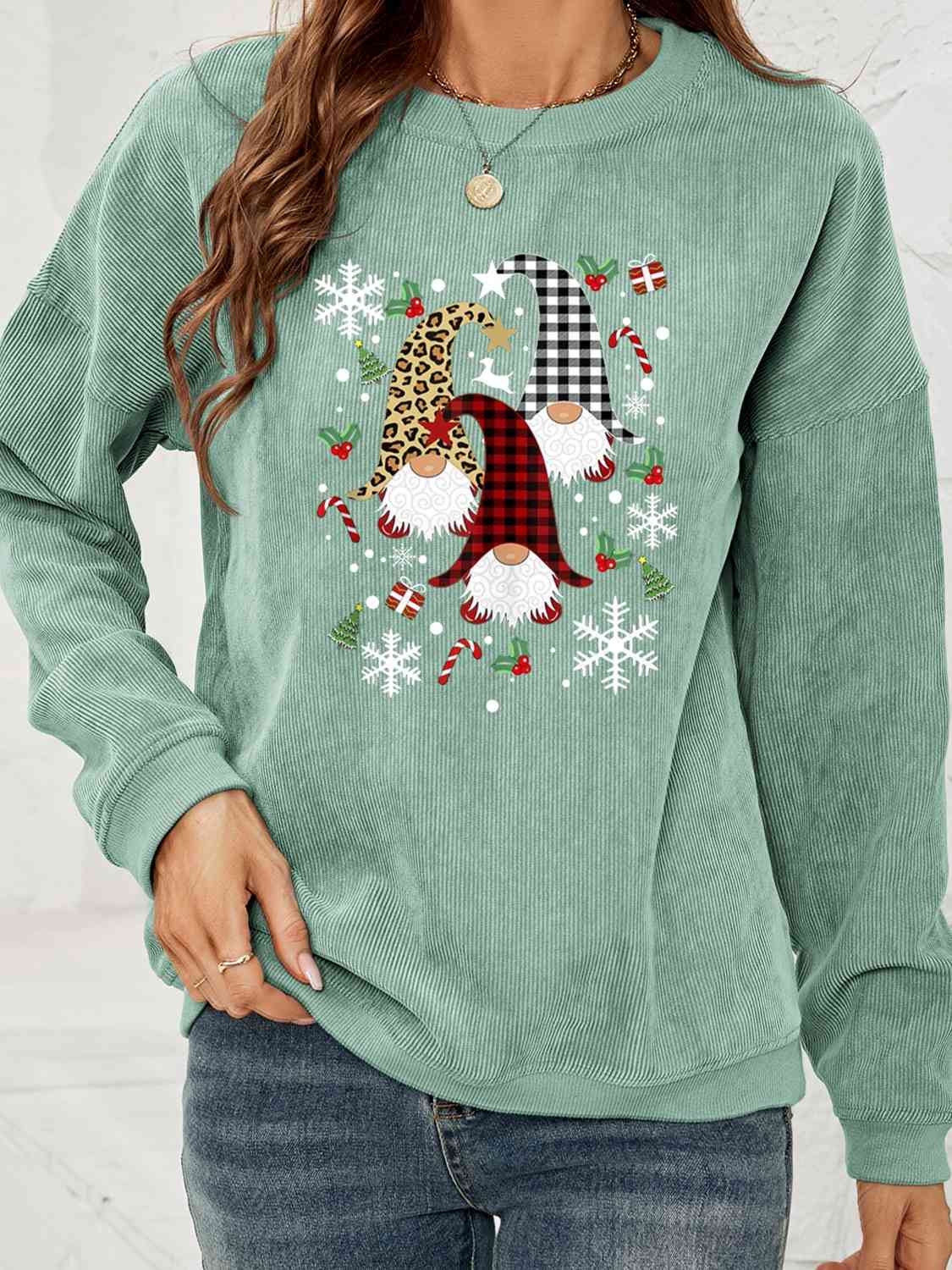 Faceless Gnome Graphic Drop Shoulder Sweatshirt BLUE ZONE PLANET