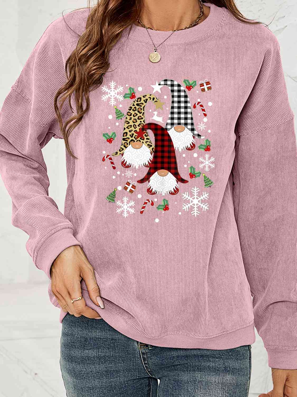Faceless Gnome Graphic Drop Shoulder Sweatshirt BLUE ZONE PLANET