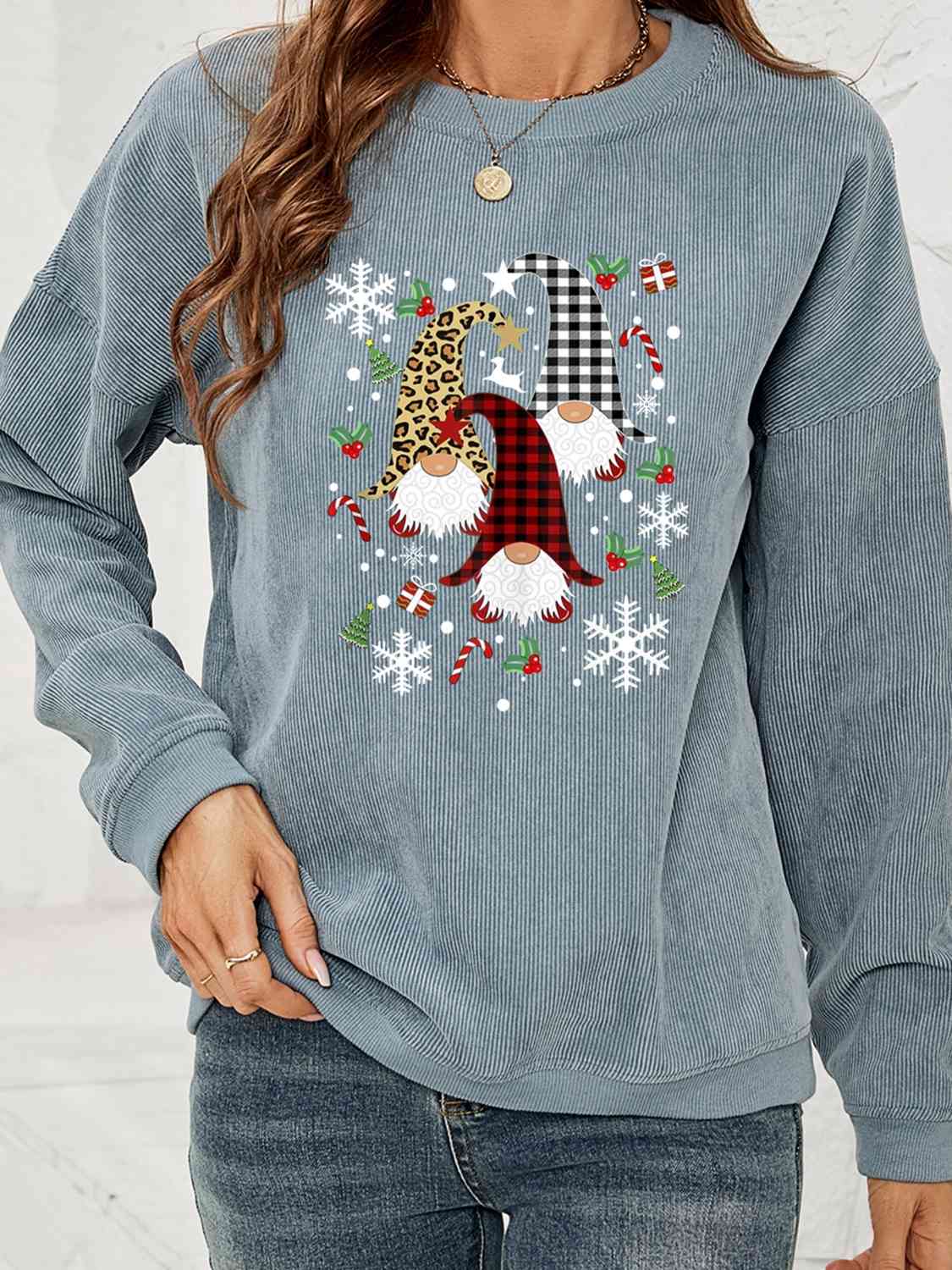 Faceless Gnome Graphic Drop Shoulder Sweatshirt BLUE ZONE PLANET