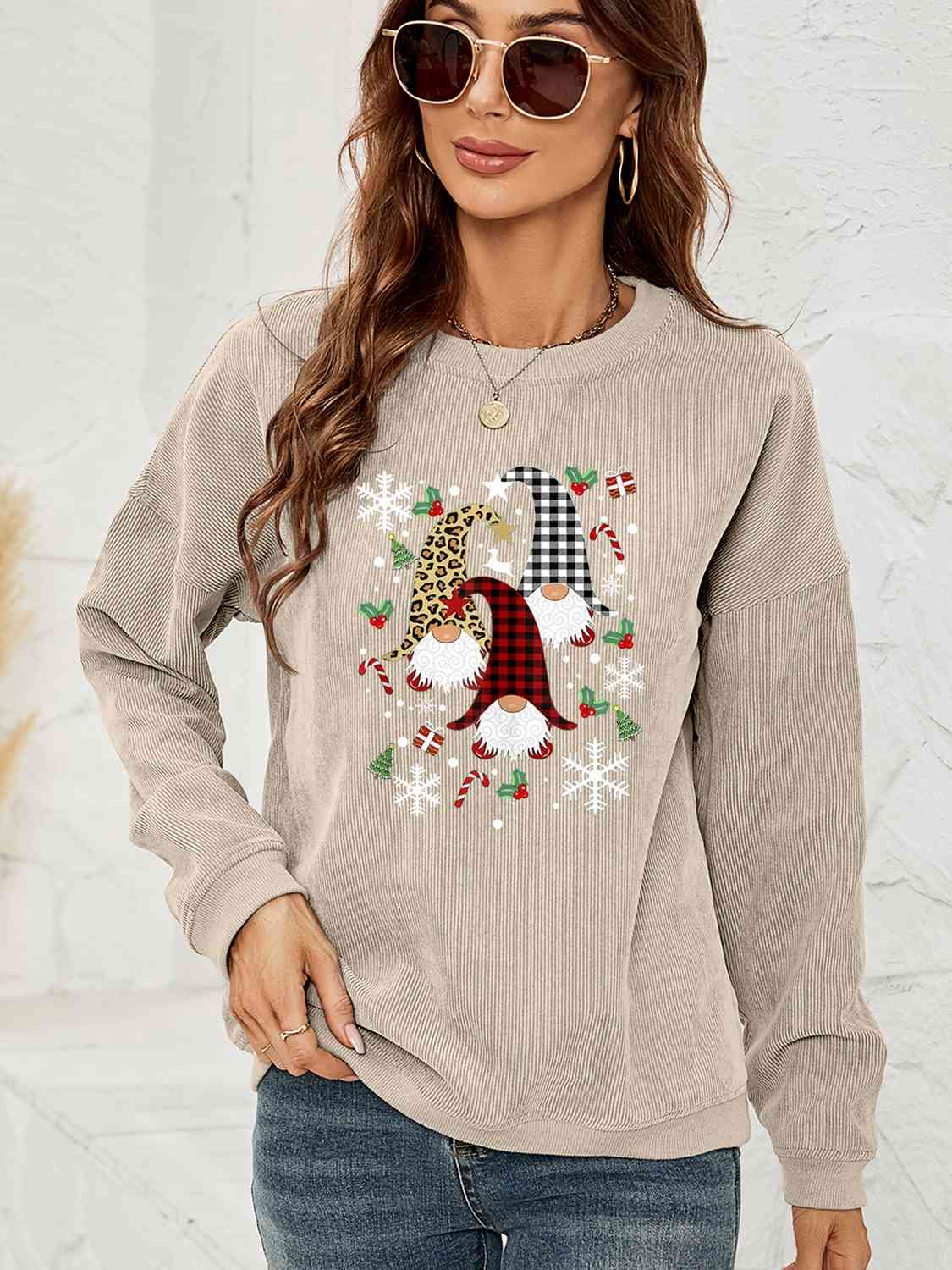 Faceless Gnome Graphic Drop Shoulder Sweatshirt BLUE ZONE PLANET