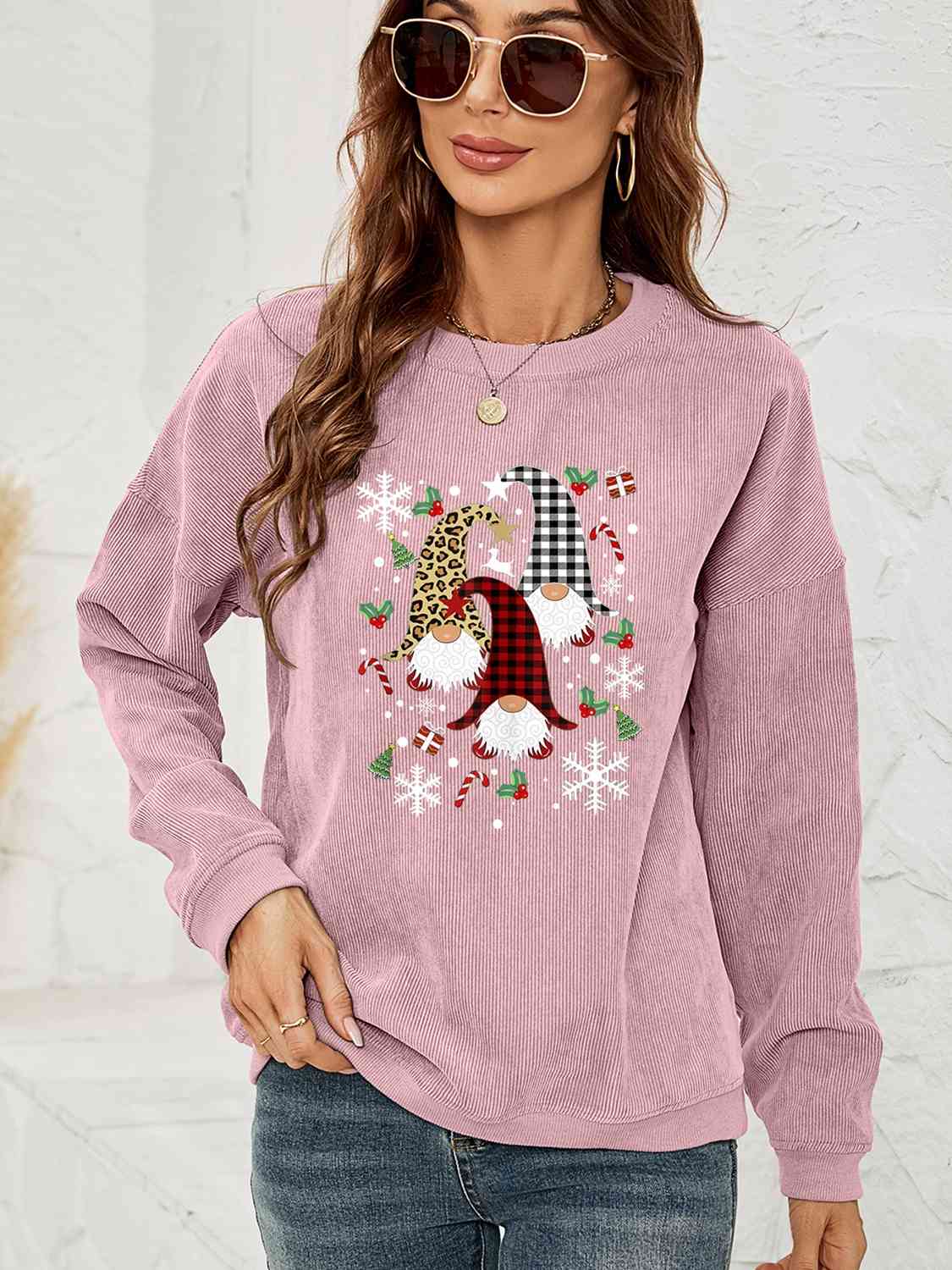 Faceless Gnome Graphic Drop Shoulder Sweatshirt BLUE ZONE PLANET