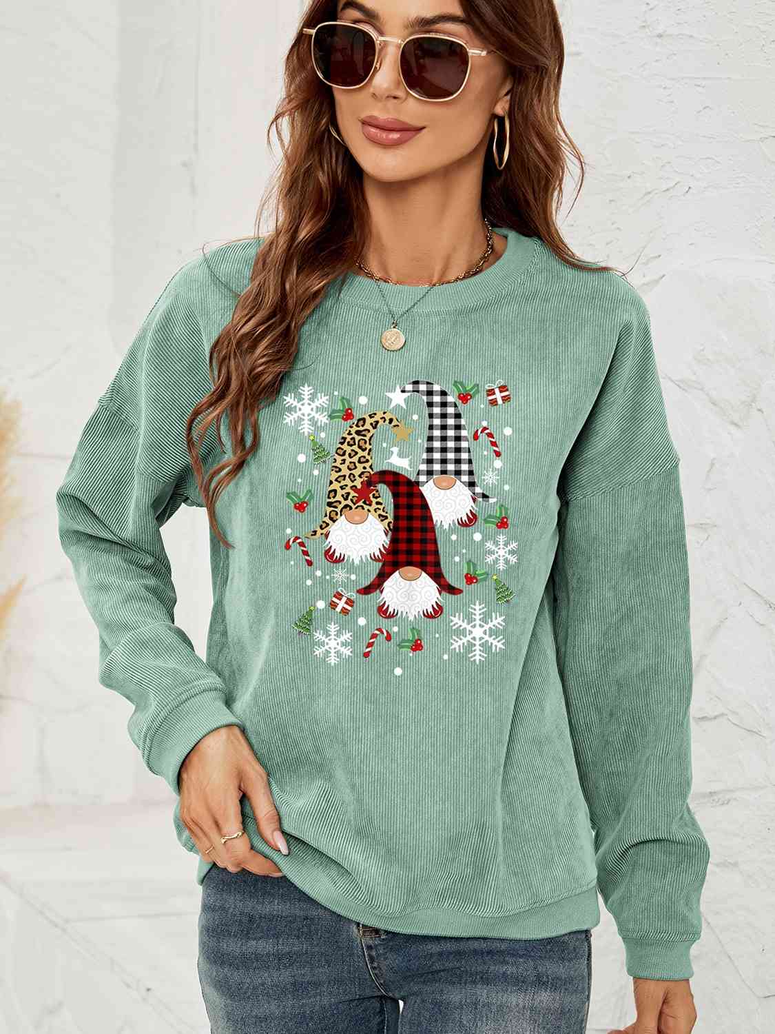 Faceless Gnome Graphic Drop Shoulder Sweatshirt BLUE ZONE PLANET